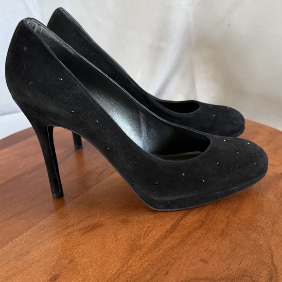Stuart Weitzman Classic Black Suede Embellished Stiletto Heels Pumps Women's 10